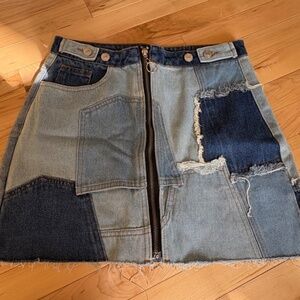 FASHION NOVA Denim Jean Patchwork Skirt Large